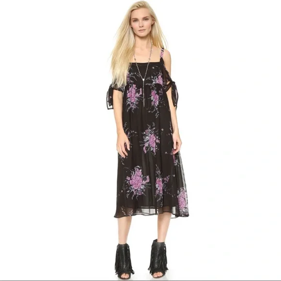 Free People Dresses | Free People Tied To You Floral Midi Dress | Color: Black/Purple | Size: M | Shopclosetology's Closet